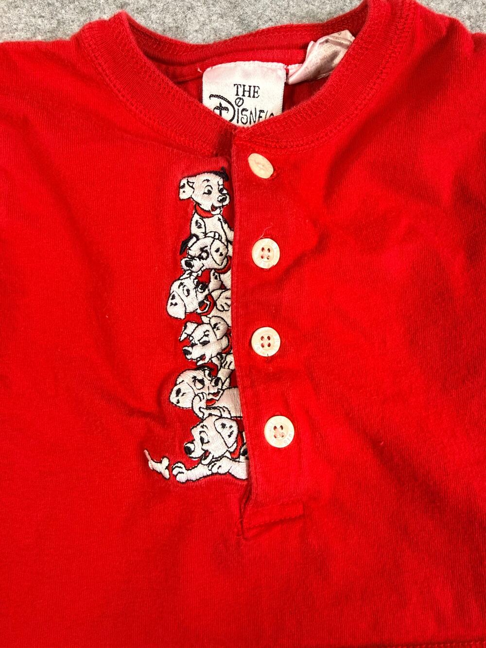 Vintage 90s Disney Store 101 Dalmatians Baby Red Long Sleeve Shirt Size 6 month